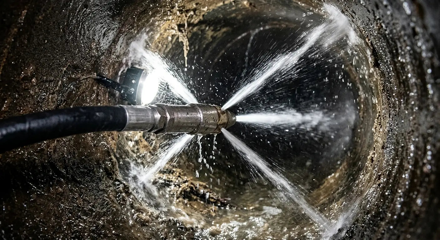 High-pressure hydro jetting nozzle cleaning sewer pipe for Trenchless Sewer Repair in Sumpter